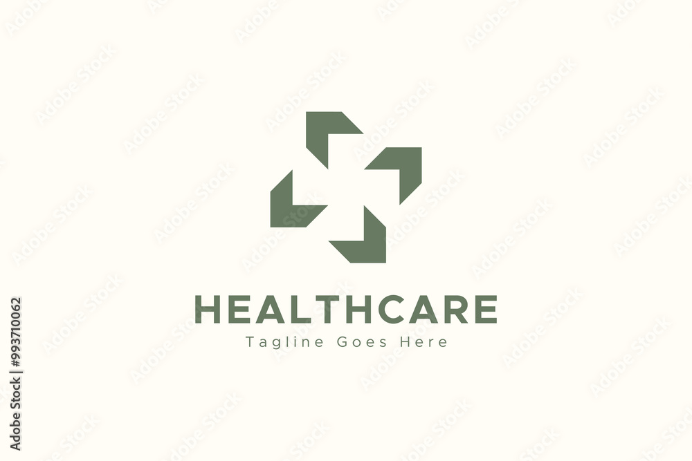 Medical Logo. Green Cross Plus Sign Combined With And Arrows Isolated ...