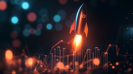 Wall Mural - A rocket takes off from a graph, symbolizing business growth and innovation.