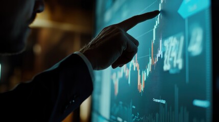 Wall Mural - stock market trader analyzing charts on computer screen in office at night