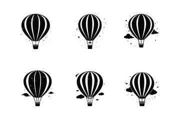 Hot air balloon silhouette icon set, flying air balloon silhouette, set of balloons silhouette isolated