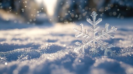 Canvas Print - Close-Up of a Delicate Snowflake in the Winter Snow