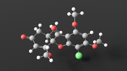 Poster - griseofulvin molecule 3d, molecular structure, ball and stick model, structural chemical formula antifungal medication