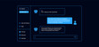 © Богдан Скрипник - Chatting with artificial intelligence. Chat bot user interface in blue dark style with messages.