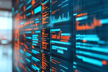Futuristic interface displaying data analysis and digital graphics.