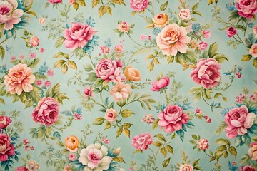  Vintage Floral Pattern Wallpaper Design in Soft Pastel Colors for Classic and Retro Interior Styles