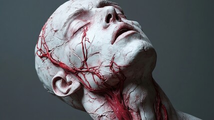 Sticker - Disturbing Portrait Sculpture: Human Anatomy and Blood Vessels