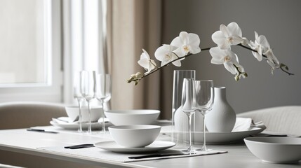 Poster - Elegant Table Setting with White Orchids