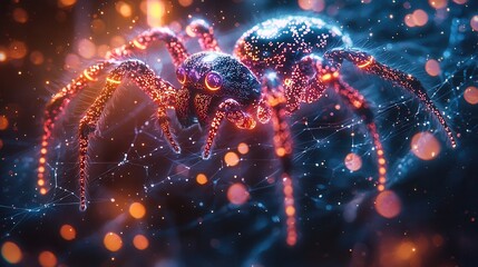 Vibrant Digital Spider with Glowing Details