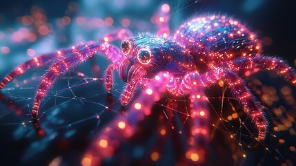 Colorful Neon Spider in a Digital Environment