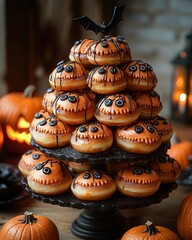 Wall Mural - Spooky Halloween Donut Tower with Pumpkin Decorations