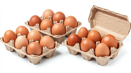 Open box with six eggs isolated on white background with clipping path