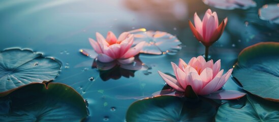 Wall Mural - Water Lily Blooms in a Serene Pond