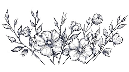 Floral doodles, elegant line art, simple flowers