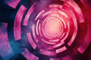 Sticker - Abstract Pink and Blue Geometric Tunnel with Smoke