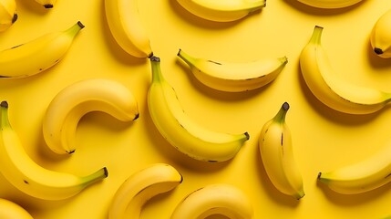 Wall Mural - A flat lay of yellow bananas on a bright yellow background.