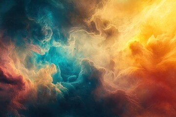 Wall Mural - A Cosmic Landscape of Nebulae with Stars and a Single Planet