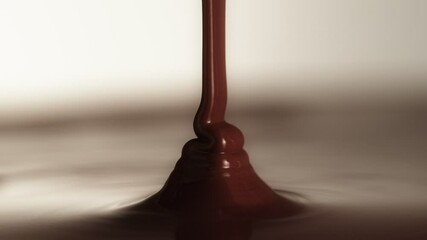 Poster - Super Slow Motion of Pouring Hot Melted Chocolate, Filmed on High Speed Cinema Camera, 1000 fps. Extreme Macro Shot.