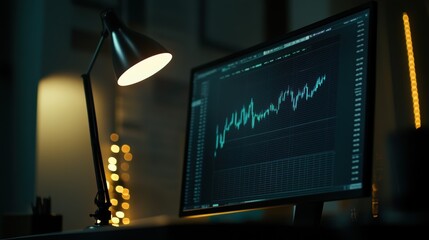 Wall Mural - stock market trader working late analyzing charts on computer screen