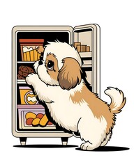 Wall Mural - puppy and refrigerator cartoon