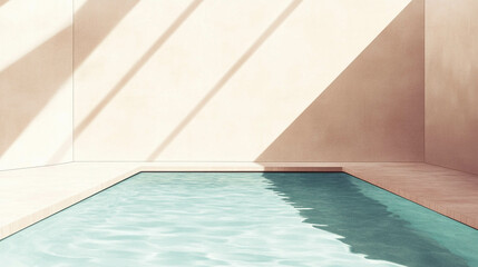 Wall Mural - Illustration of a swimming pool against a light beige wall and sun reflection