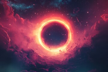 Wall Mural - A Glowing Ring of Light Surrounding a Dark Void in a Cosmic Landscape