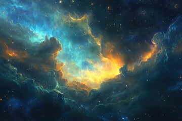 Wall Mural - Cosmic Nebula with Vivid Blue and Orange Swirls