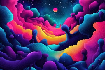 Wall Mural - Abstract Cosmic Landscape with Vivid Colors and Wavy Patterns