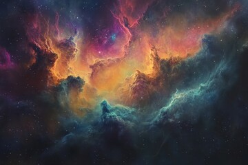 Wall Mural - A vibrant nebula with swirling gas and dust clouds, illuminating a starry sky