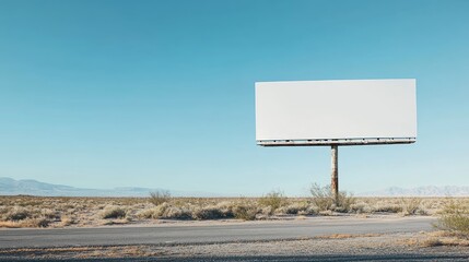 A blank white billboard on a highway road with a clear sky and passing vehicles, offering an ideal mockup space for outdoor advertising and promotional content.