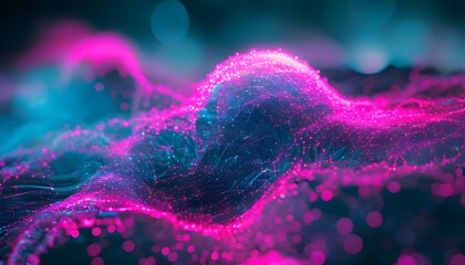 Wall Mural - Vivid Abstract Background of Fiber Optics and Particles Showcasing Technology and Intelligence in Pink, Blue, and Purple Hues