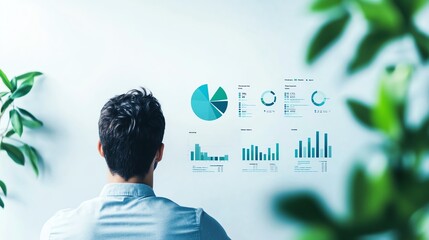 Wall Mural - Man analyzing business charts on the wall.