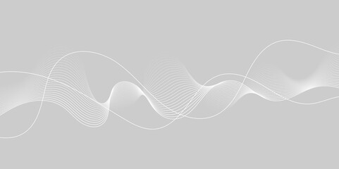 Wall Mural - Abstract white wave dynamic curve lines on gray background. Energy technology concept modern backdrop design for business, presentation, banner.