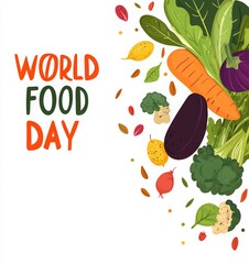 Wall Mural - World Health Day poster design with vegetables on a white background. banner design with an earth globe and cooking pan, flying vegetables and fruits