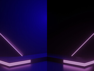 Wall Mural - 3D Dark blue background with pink neon lights