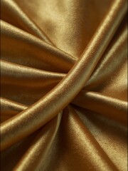 Close-up of smooth golden silk fabric illuminated warmly.