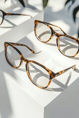 Tortoise shell glasses on white background