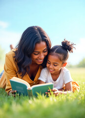 Wall Mural - Mother Reading with Her Daughter