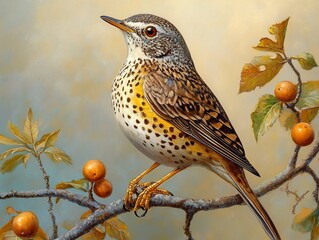 Sticker - Detailed Painting of a Bird Perched on a Branch