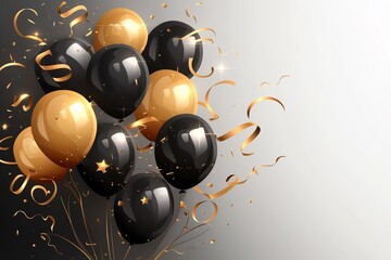 background design with black, gold, transparent balloons