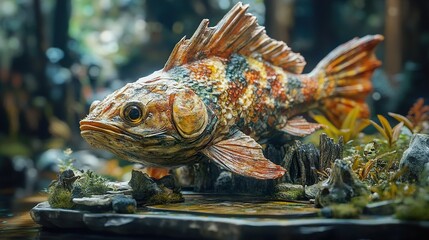 Detailed Fish Sculpture: A Close-Up View of Aquatic Life