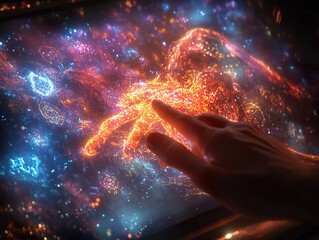 Wall Mural - cosmic hand: a digital art exploration of space and interaction