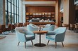 © Outkast - Modern Hotel Lobby with Blue Armchairs and Coffee Bar