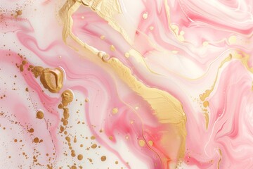 Poster - A painting of a pink and gold swirl with white speckles