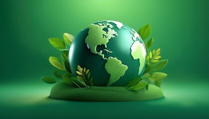 Wall Mural - Earth planet is green. Environment and agriculture template. 3d background for world day. Concept design for climate care, recycling and ecology protection. green planet earth globe