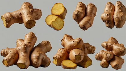 Ginger root collection, isolated on a transparent background.