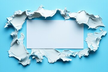 Wall Mural - White Paint Strokes Surrounding a Blank Card on a Blue Background