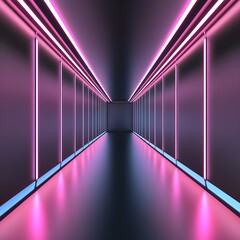 Wall Mural - vibrant neon corridor with glowing pink and blue lines, futuristic tunnel with a sleek, high-tech at