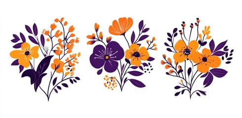 Wall Mural - Three frame art featuring bold purple and orange designs 