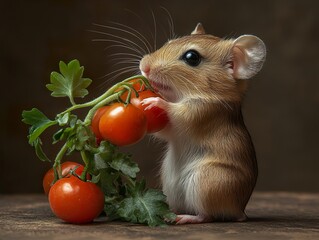 Poster - Cute Mouse Eating Cherry Tomatoes