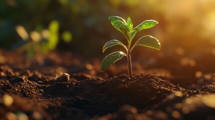 Ecology concept. Nature Background. Panorama small tree growing with sunrise. green world and earth day concept